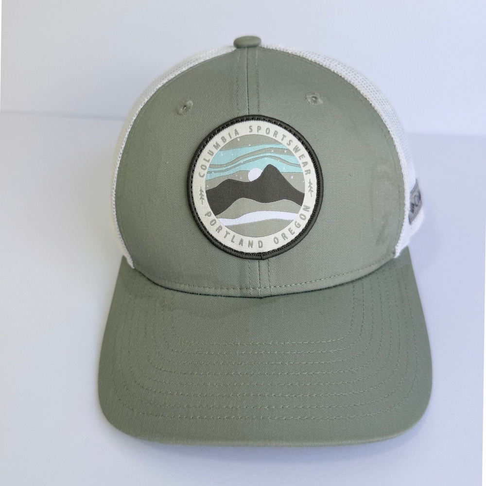 Columbia Trucker Hat Unisex OS Green White Portland Oregon Patch Snapback